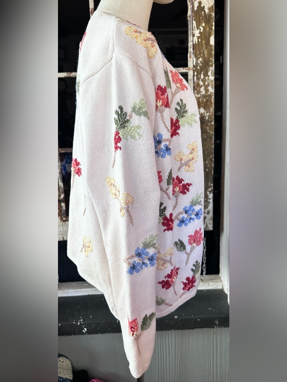 Talbots Petite Floral Embroidered Ramie Cotton Cardigan Cottagecore Boho Small - Picture 4 of 10
